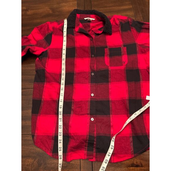 Victorias Secret Womens Plaid Shirt & Sherpa Shorts Set S Red & Black - Picture 11 of 11